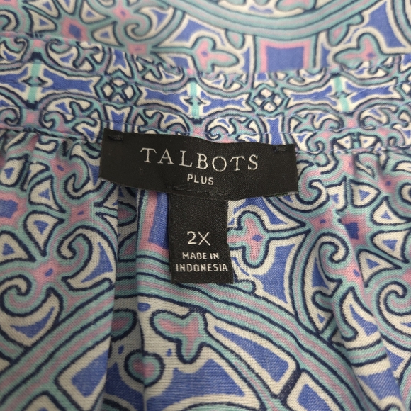 Talbots Women's Medallion Print Cotton Popover Top - Picture 6 of 9